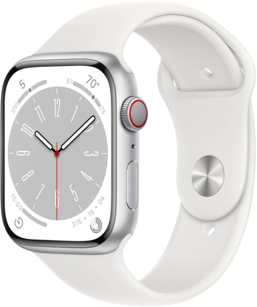 Apple Watch Series 8 (GPS + Cellular) 45mm Aluminium silber/ weiß