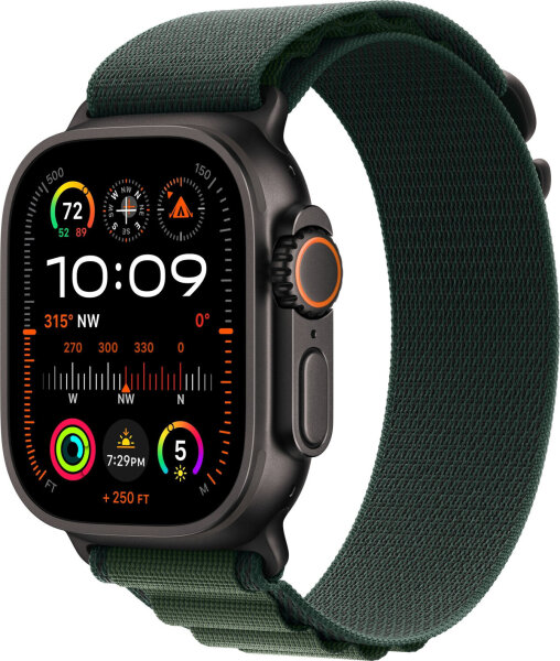 Apple Watch Ultra 2 49mm Titan Schwarz GPS + Cellular Alpine Loop Medium dunkelgrün