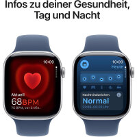 Apple Watch Series 10 (GPS + Cellular) 42mm Aluminium Silber/Denim S/M